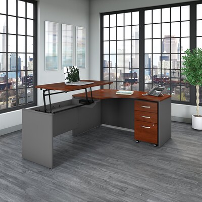 Bush Business Furniture Westfield 60W Left Hand 3 Position Sit to Stand L Desk w/ File Cabinet, Han