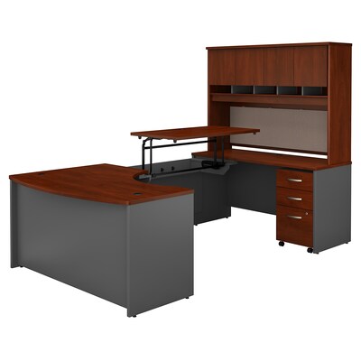 Bush Business Furniture Westfield 60W x 43D Right Hand Sit to Stand U Desk w/ Hutch and File Cabinet, Hansen Cherry (SRC122HCSU)