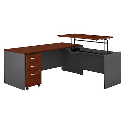 Bush Business Furniture Westfield 72"W 3 Position Sit to Stand L Desk with Mobile File Cabinet, Hansen Cherry (SRC125HCSU)