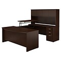 Bush Business Furniture Westfield Elite 72W x 36D Sit to Stand Bow Front U Shaped Desk with Hutch and File Cabinet, Mocha Cherry