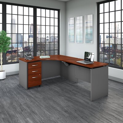 Bush Business Furniture Westfield 60"W Right Hand 3 Position Sit to Stand L Desk w File Cabinet, Hansen Cherry (SRC128HCSU)