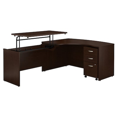 Bush Business Furniture Westfield 60"W Left Hand 3 Position Sit to Stand L Desk w/ File Cabinet, Mocha Cherry (SRC127MRSU)