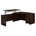 Bush Business Furniture Westfield 60W Left Hand 3 Position Sit to Stand L Desk w/ File Cabinet, Moc
