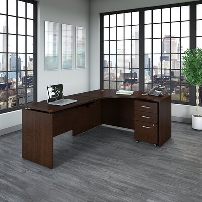 Bush Business Furniture Westfield 60"W Left Hand 3 Position Sit to Stand L Desk w/ File Cabinet, Mocha Cherry (SRC127MRSU)