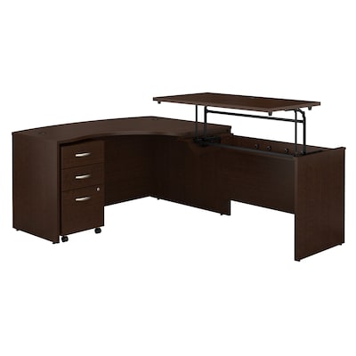 Bush Business Furniture Westfield 60"W Right Hand 3 Position Sit to Stand L Desk w/ File Cabinet, Mocha Cherry (SRC128MRSU)