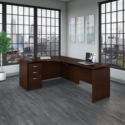 Bush Business Furniture Westfield 60"W Right Hand 3 Position Sit to Stand L Desk w/ File Cabinet, Mocha Cherry (SRC128MRSU)