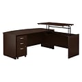 Bush Business Furniture Westfield 72W x 36D 3 Position Bow Front Sit to Stand L Desk w/ File Cabinet