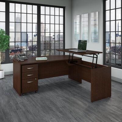 Bush Business Furniture Westfield 72W 3 Position Bow Front Sit to Stand L Desk w/ File Cabinet, Moc