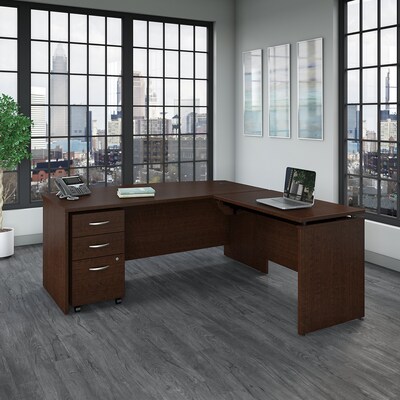 Bush Business Furniture Westfield 72"W 3 Position Bow Front Sit to Stand L Desk w/ File Cabinet, Mocha Cherry (SRC126MRSU)