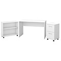 Bush Furniture Office Complete Small Desk with Mobile File Cabinet and Bookcase, Pure White (OCU199PW-03K)
