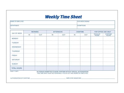 Adams Time Sheets, 100/Pad, 2 Pads/Pack (ABF 9507ABF)