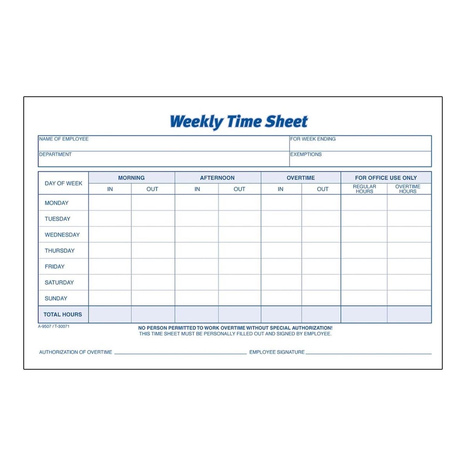 Adams Time Sheets, 100/Pad, 2 Pads/Pack (ABF 9507ABF)