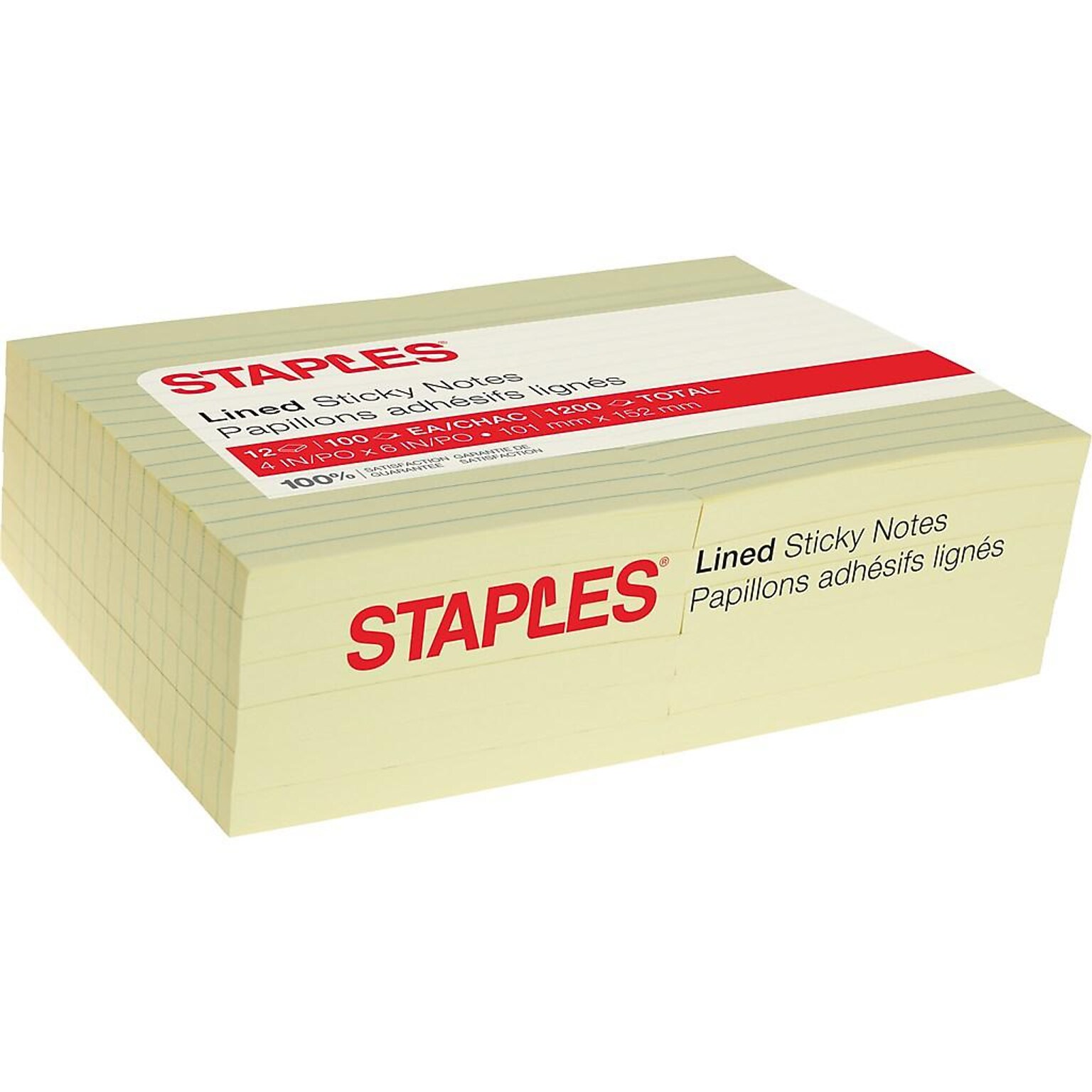Staples® Recycled Notes, 4" x 6", Sunshine Collection, Lined, 100 Sheet/Pad, 12 Pads/Pack (S