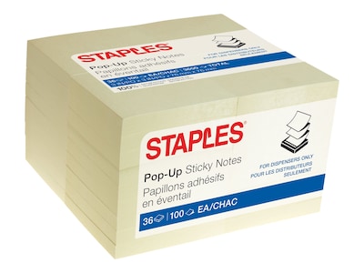 Staples® Recycled Pop-up Notes, 3 x 3, Sunshine Collection, 100 Sheet/Pad, 36 Pads/Pack (S-33YRP36