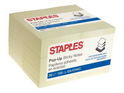 Staples Recycled Pop-UP Sticky Notes, 3 x 3, Sunshine Collection, 100 Sheets/Pad, 36 Pads/Pack (S-