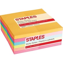 Staples® Notes, 3 x 3, Sorbet Collection, 100 Sheet/Pad, 24 Pads/Pack (S-33BR24)