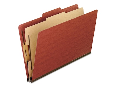 Pendaflex Pressboard Classification Folders, 1-Divider, 2 Expansion, Legal Size, Brick Red, 10/Box