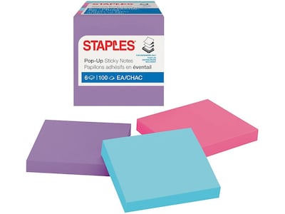 Pop-Up Notes, Assorted Bold Colors, 3" x 3", 6 Pads/Pack (S-33BOP6)