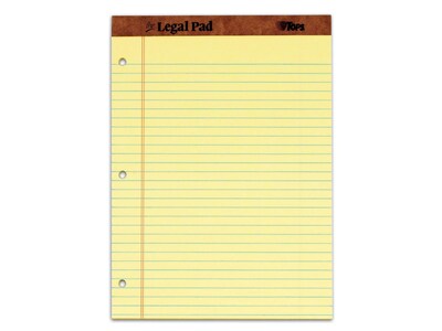 TOPS Legal Notepad, 8.5" x 11.75", Wide Ruled, Canary Yellow, 50 Sheets/Pad, 12 Pads/Pack (TOP 75351)