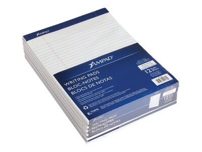 Ampad Evidence Notepad, 8.5 x 11.75, Wide Ruled, White, 50 Sheets/Pad, 12 Pads (20-170)
