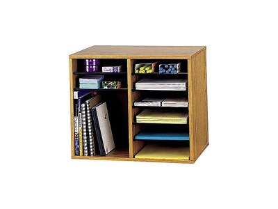 Safco 10-Compartment Literature Organizers, 19.5" x 16", Medium Oak (9420MO)