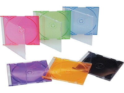 Staples Slim Jewel Cases for CD/DVD, Clear/Assorted Plastic (11072-CC)