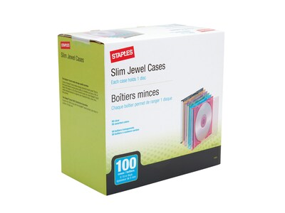 Staples Slim Jewel Cases for CD/DVD, Clear/Assorted Plastic (11072-CC)