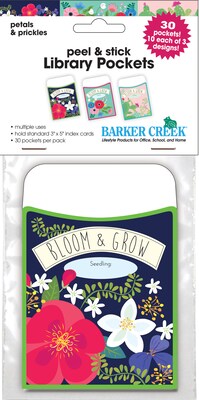 Barker Creek Petals & Prickles Peel & Stick Library Pockets, 5.125" x 3.5", 30/Pack (BC120/Pack6)