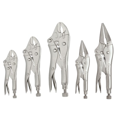 Crescent Locking Pliers Set, 5, 7 & 10 Curved Jaw, 6 & 9 Long Nose with Wire Cutter (181-CLP5SETN)