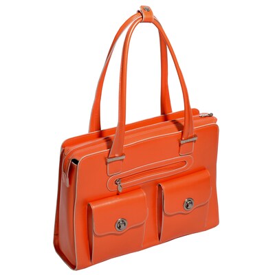 McKlein W Series, VERONA, Genuine Cowhide Leather, Fly-Through Checkpoint-Friendly Ladies Laptop Briefcase, Orange (96620)