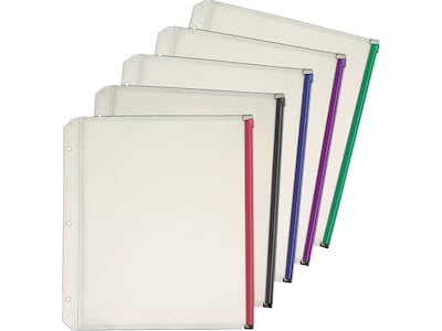 Cardinal Zipper Polypropylene/PP Binder Pockets, Assorted, 5/Pack (CRD 14650)