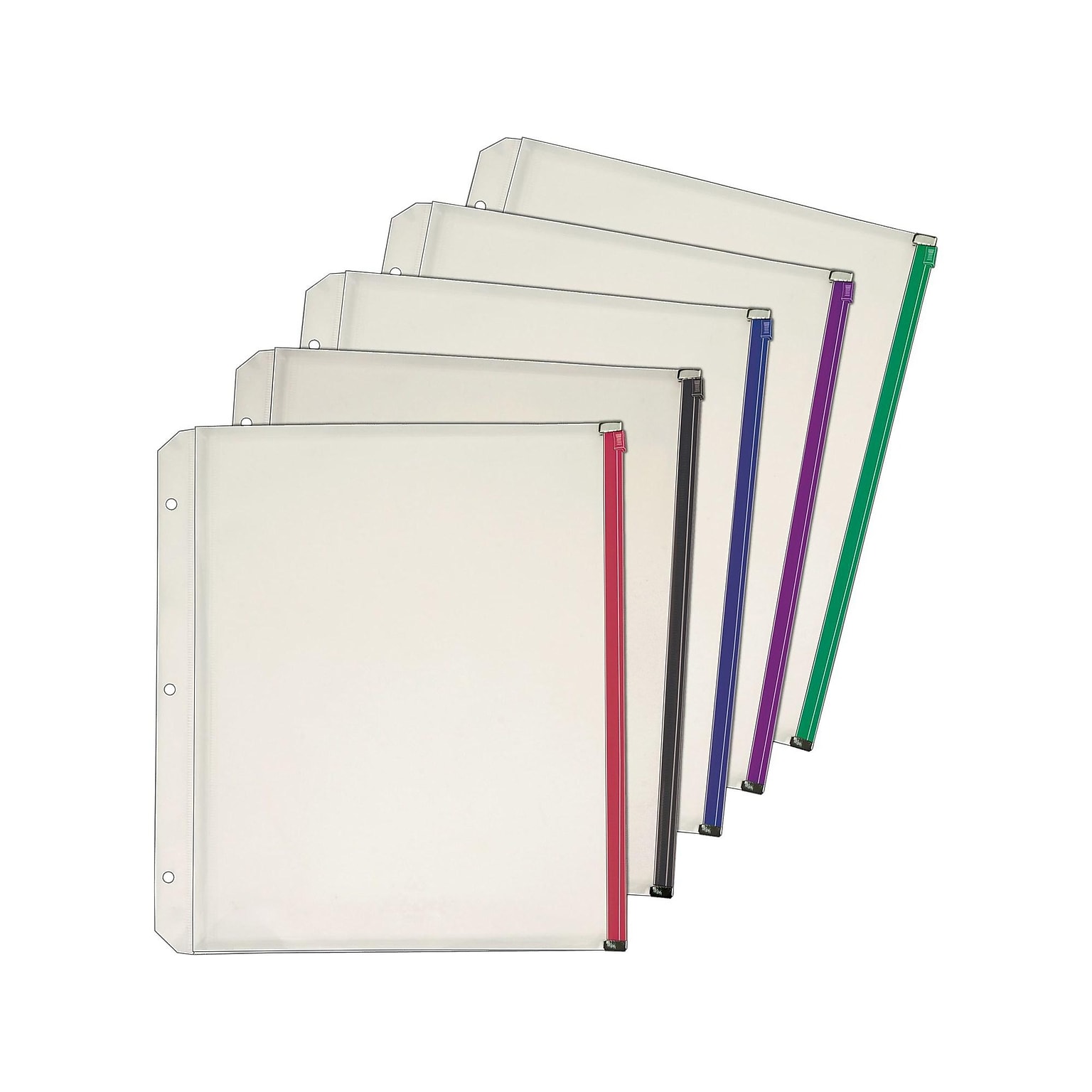 Cardinal Zipper Polypropylene/PP Binder Pockets, Assorted, 5/Pack (CRD 14650)