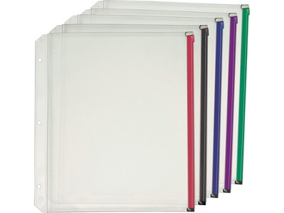 Cardinal Zipper Polypropylene/PP Binder Pockets, Assorted, 5/Pack (CRD 14650)