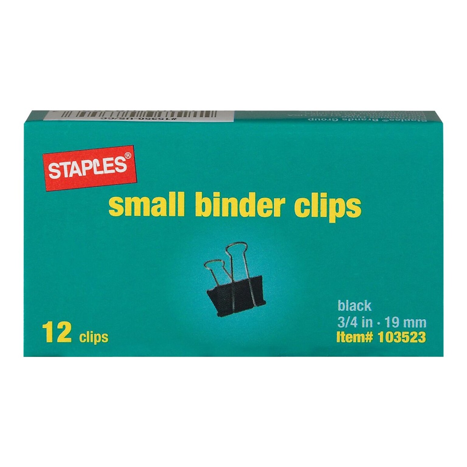 Staples Small Binder Clips, 0.38 Capacity, Black, 12 Clips/Pack (15350)