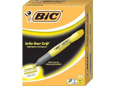 BIC Brite Liner Grip Tank Highlighters, Chisel Tip, Yellow, 24/Pack (BLMG241YEL)