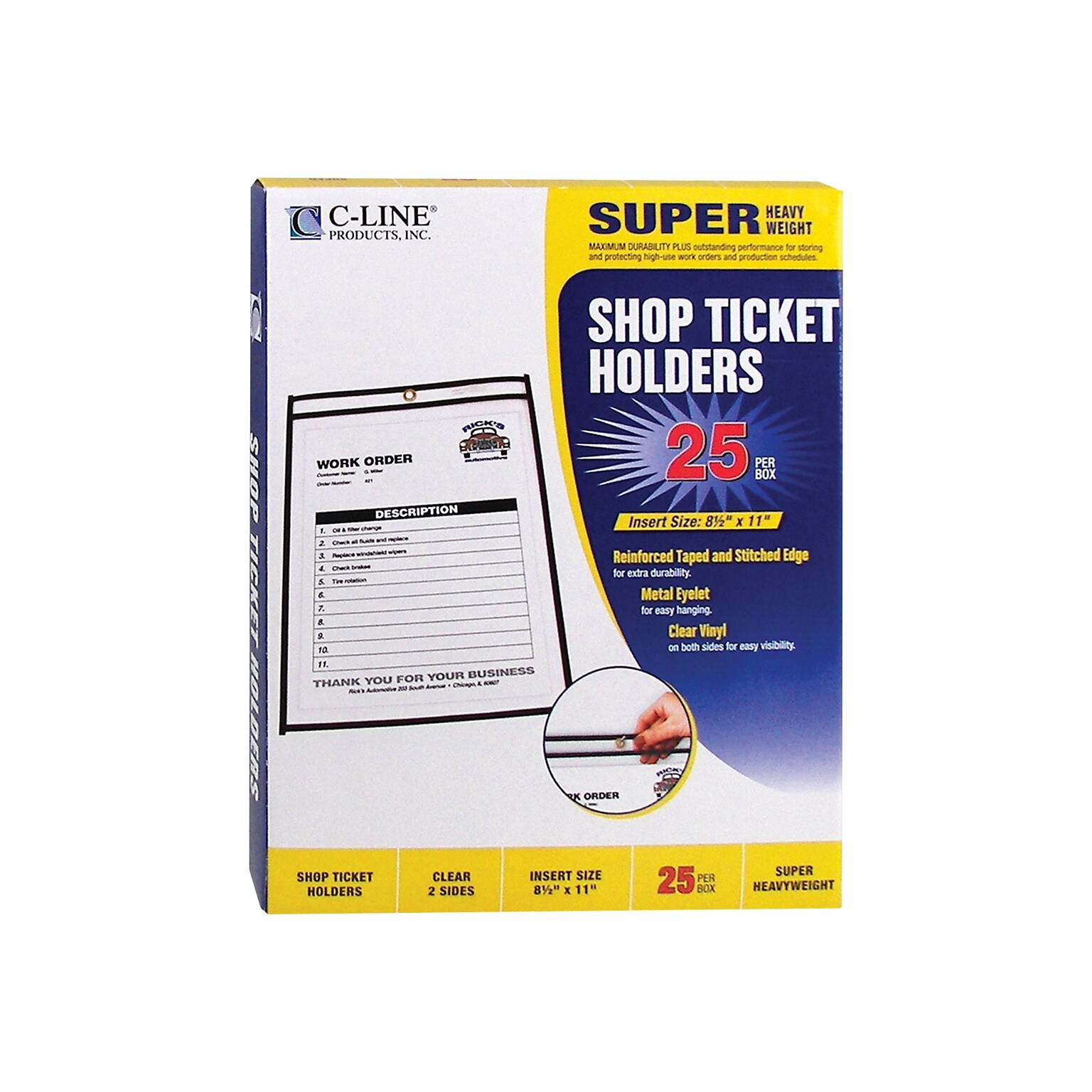C-Line Stitched Job Ticket Holder, 8.5 x 11, Clear/Black, 25/Box (46911)