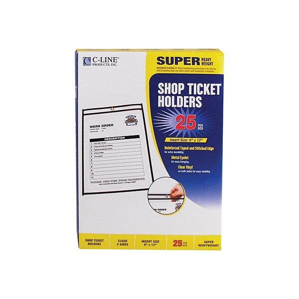 CLine Vinyl Job Ticket Holders, 9" x 12", Clear with Black Edges25/Box (46912)
