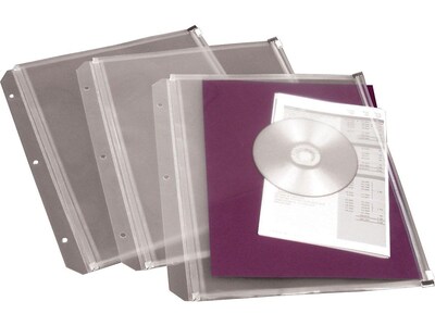 Cardinal Zipper Polypropylene/PP Binder Pockets, Clear, 3/Pack (CRD 14201)