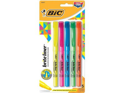 BIC Brite Liner Stick Highlighters, Chisel, Assorted, 5/Pack (BLP51W-AST)