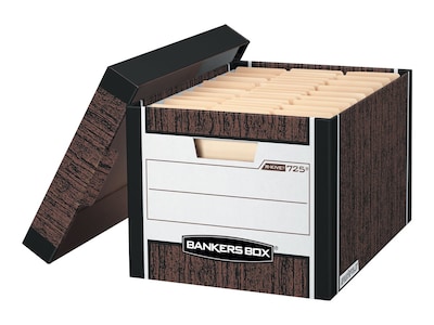Bankers Box R-Kive® Heavy-Duty FastFold File Storage Boxes, Lift-Off Lid, Letter/Legal Size, Woodgra