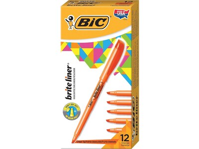 BIC Brite Liner Stick Highlighter, Chisel Tip, Orange, Dozen (90338/BL11OR)