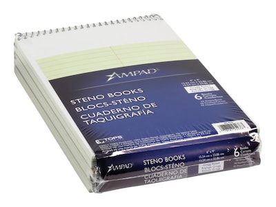 Ampad Steno Pad, 6" x 9", Gregg Ruled, 70 Sheets, Green-Tint, 6/Pack (TOP 25-476)