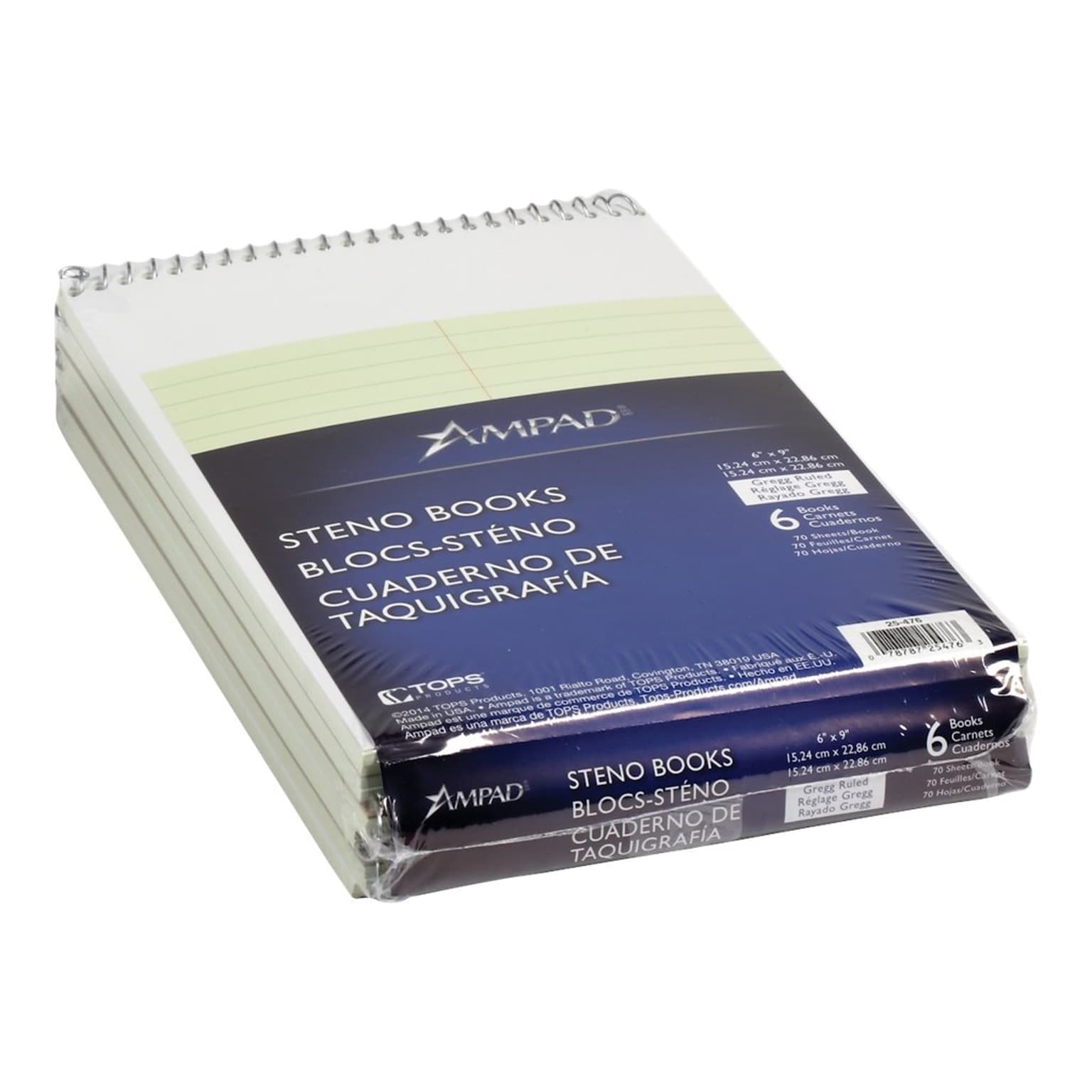 Ampad Steno Pad, 6 x 9, Gregg Ruled, 70 Sheets, Green-Tint, 6/Pack (TOP 25-476)