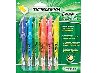 Ticonderoga Emphasis Stick Highlighters, Chisel Tip, Assorted, 6/Pack (48008)