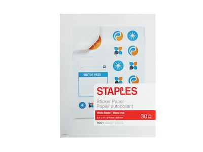 Staples Sticker Paper, 8.5 x 11, White Matte, 30/Pack (70972)