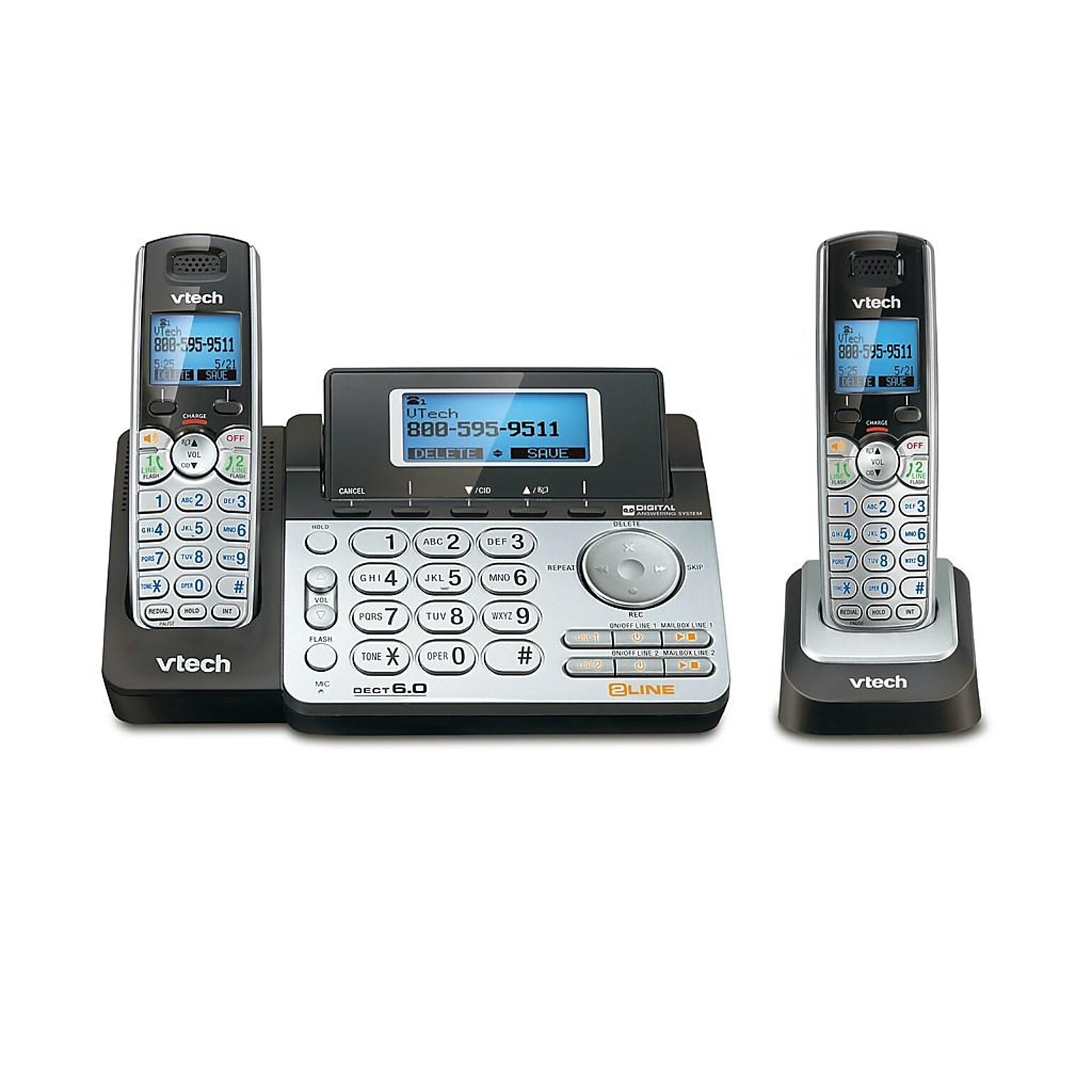 VTech DS6151-2 2-Handset Cordless Telephone, Silver/Black (80-0883-00)