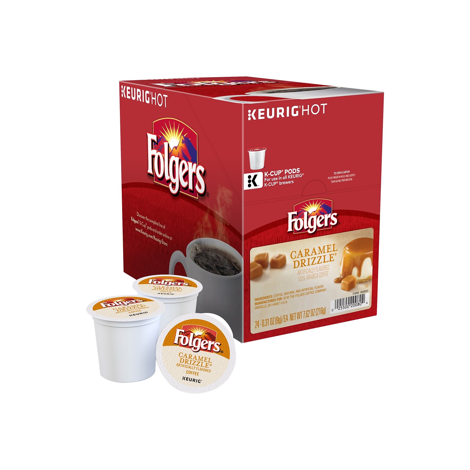 Folgers Caramel Coffee, Keurig K-Cup Pods, Medium Roast, 24/Box (6680)