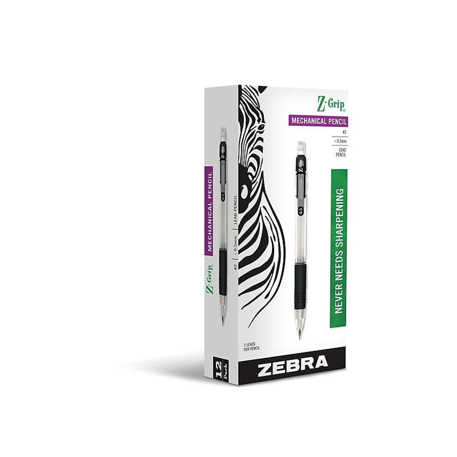 Zebra Z-Grip Mechanical Pencil, 0.5mm, #2 Medium Lead, Dozen (52310)