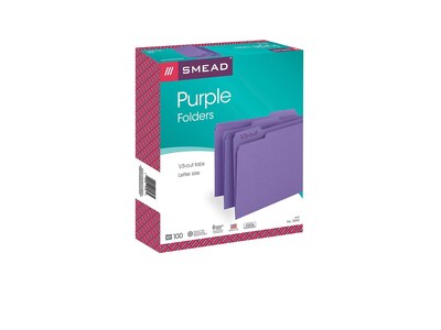 Smead File Folder, 1/3-Cut Tab, Letter Size, Purple, 100/Box (13043)