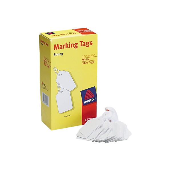 Avery Marking Pre-Wired Tags 1.69H x 2.75W, White, 1000/Box (12201)